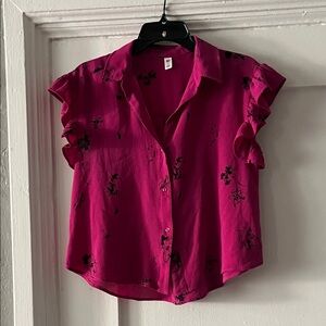 BP Floral Ruffle Sleeve Blouse in Fuchsia
